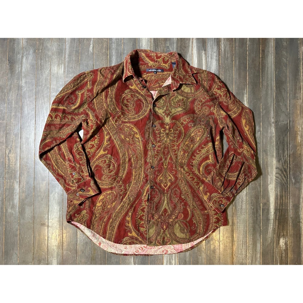 Northern Isles Mens Red Paisley Corduroy Long Sleeve Button Down Shirt XL